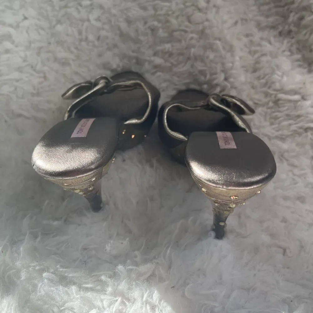 Tony Keuylian leather metallic Bronze and Gold slip on  heels sandals EUR SZ38
